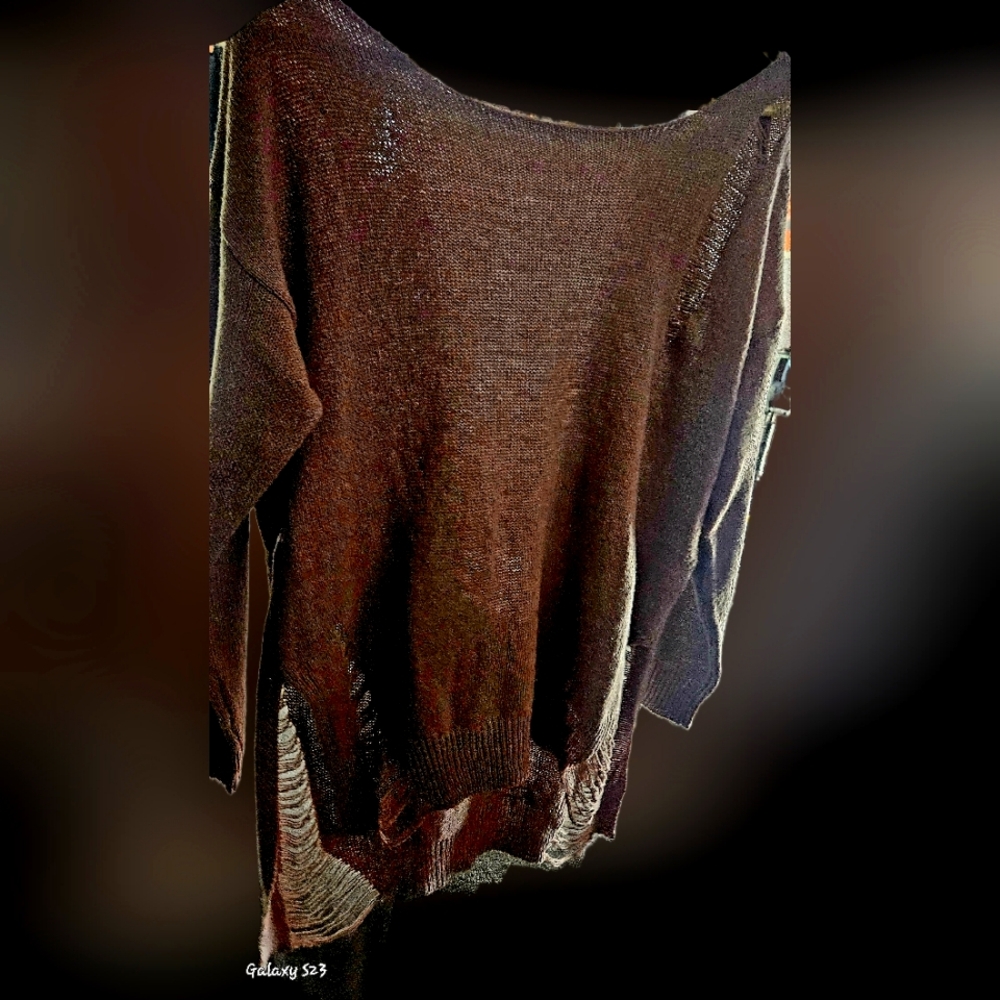 Distressed midi culottes tagless scoop neck sweater